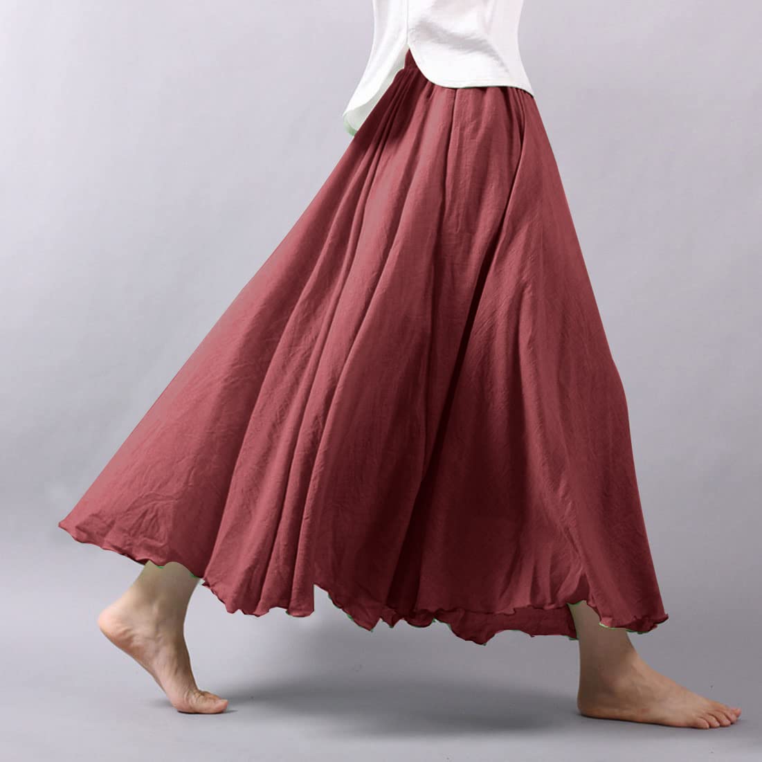 Bohemian Cotton Linen Elastic Maxi Skirt