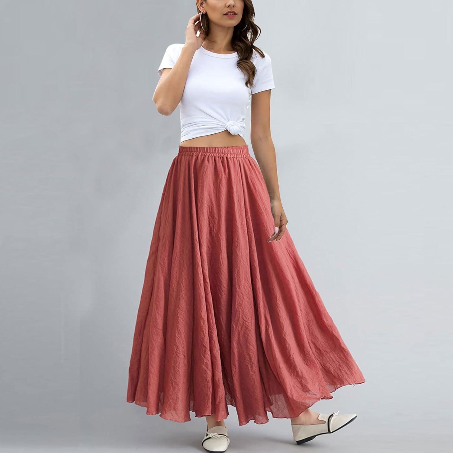 Bohemian Cotton Linen Elastic Maxi Skirt