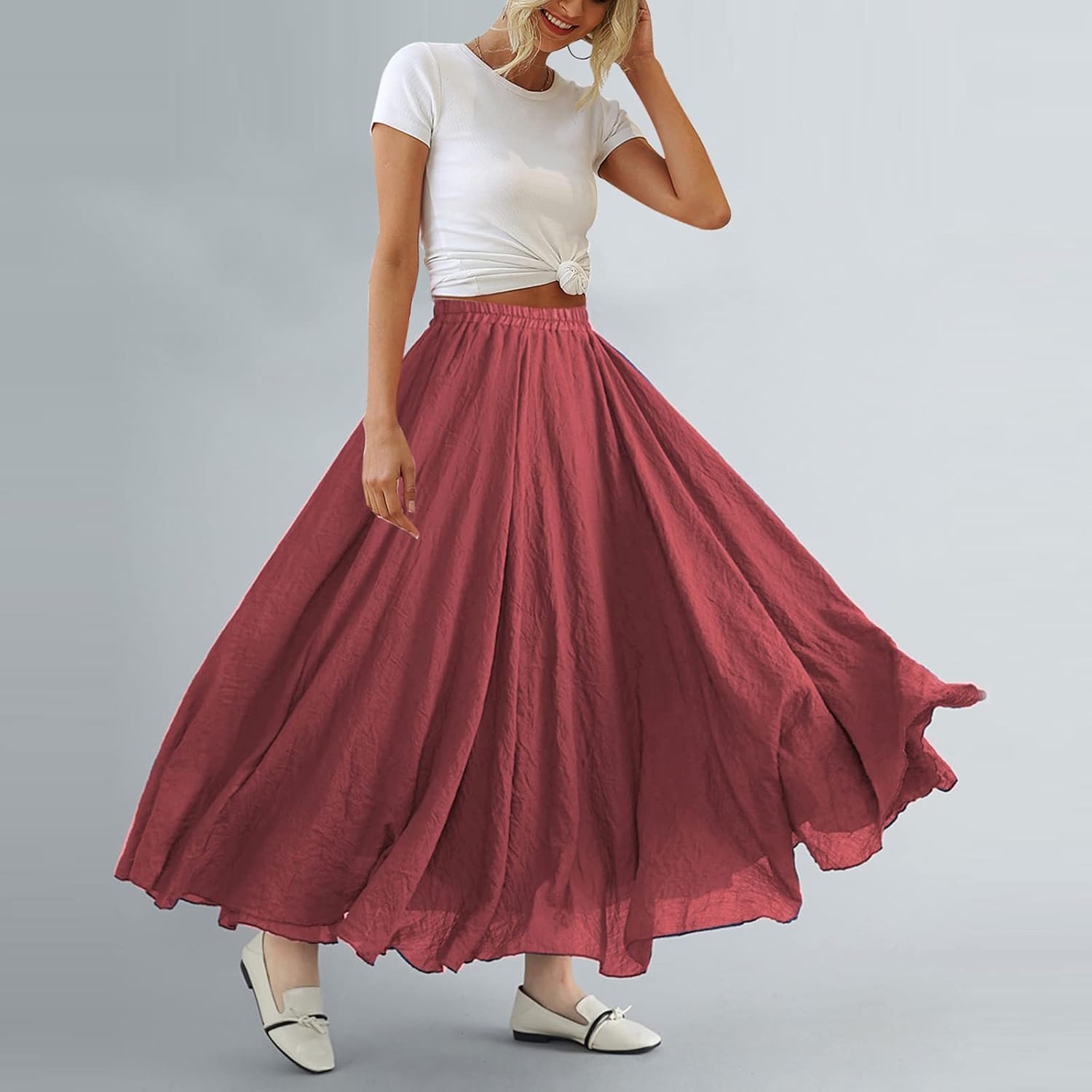 Bohemian Cotton Linen Elastic Maxi Skirt
