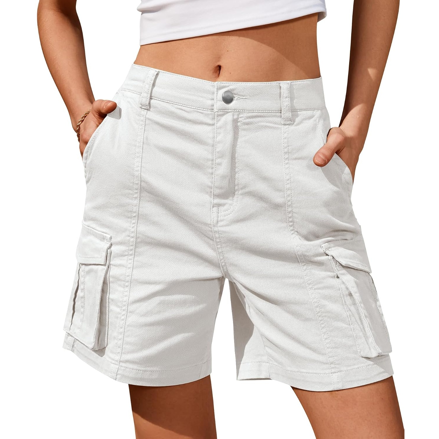Casual Loose Cargo Length Bermuda Fit Shorts With Pockets For Women