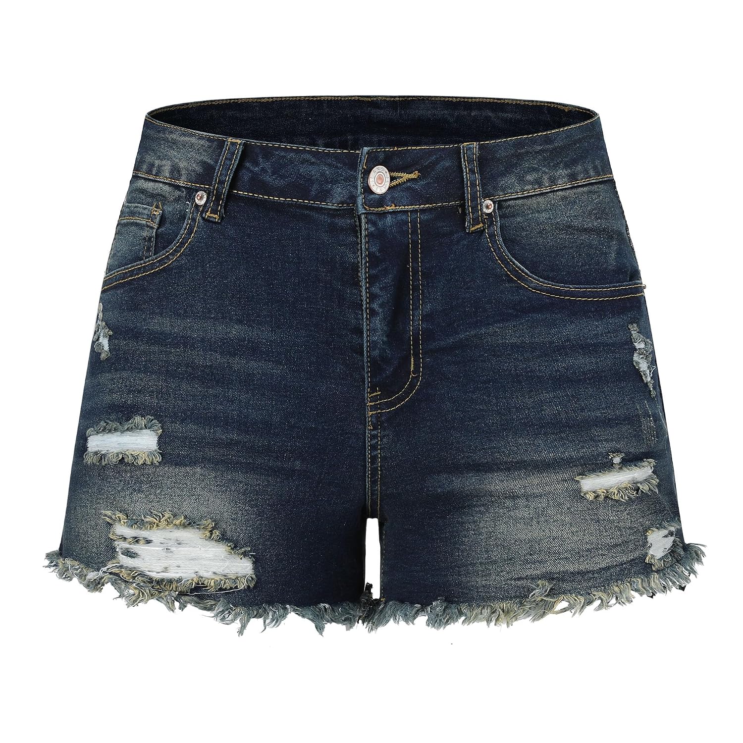 Casual Denim Ripped Stretchy Mid Rise Shorts For Women