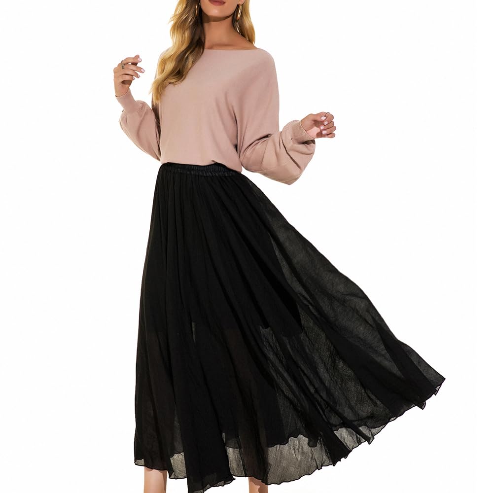 Bohemian Cotton Linen Elastic Maxi Skirt
