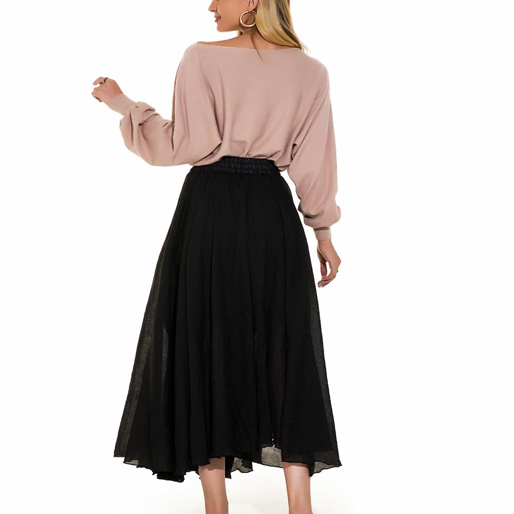Bohemian Cotton Linen Elastic Maxi Skirt