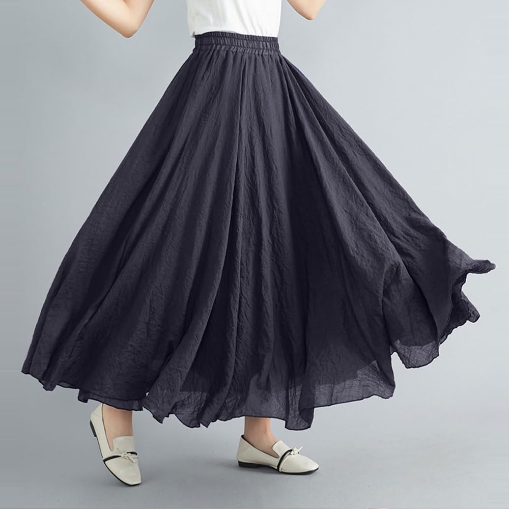 Bohemian Cotton Linen Elastic Maxi Skirt