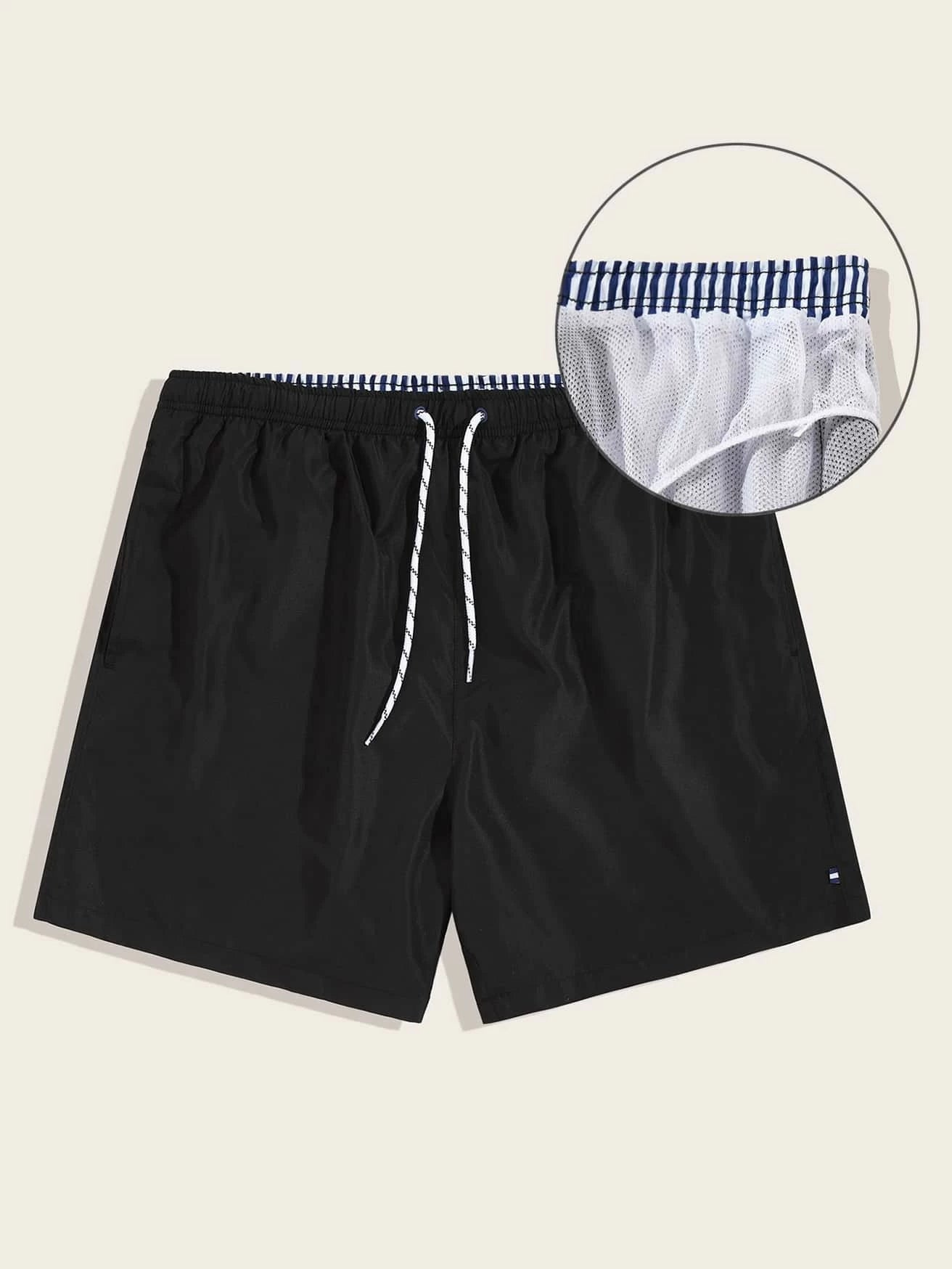 Plain Fabric Waist Swim Trunks-Waves And Trunks