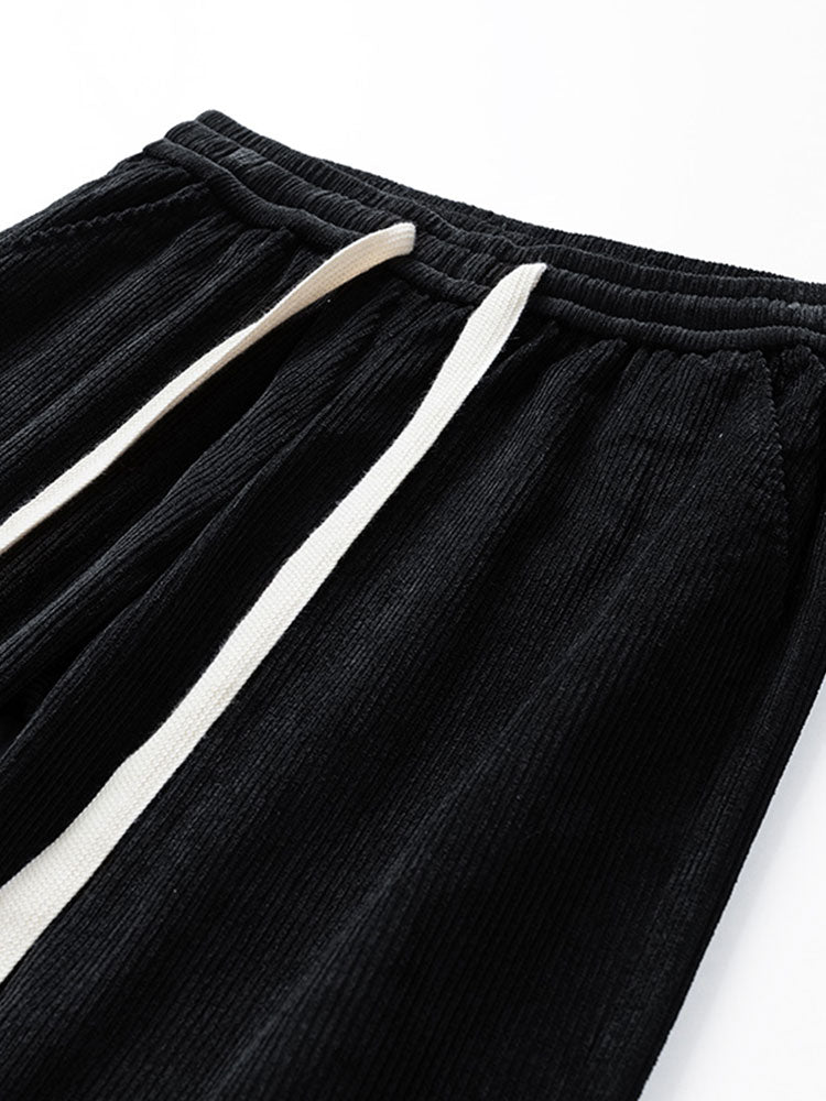 Solid Corduroy Joggers With Drawstring-Waves And Trunks