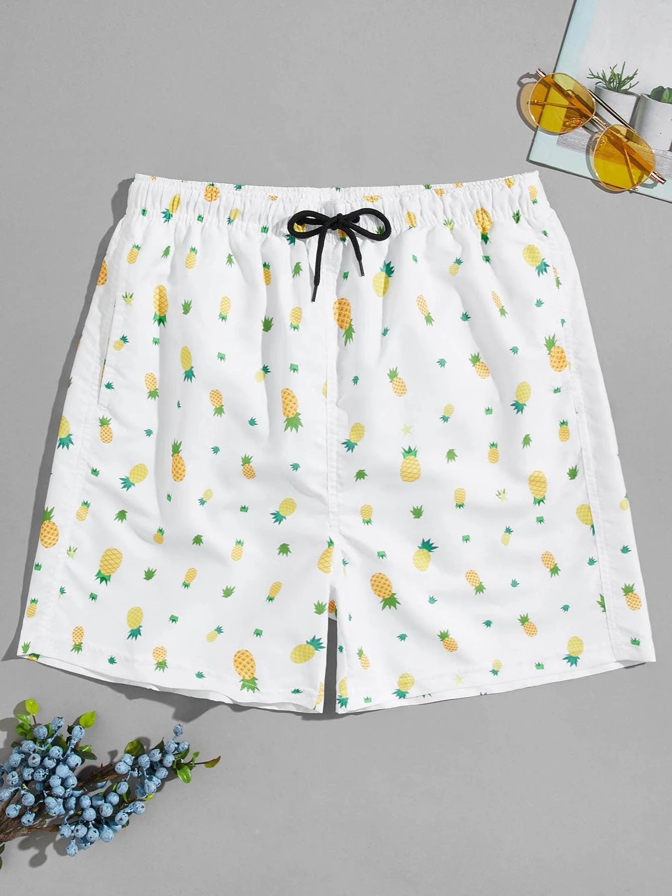 Allover Pineapple Print Beach Shorts-Waves And Trunks