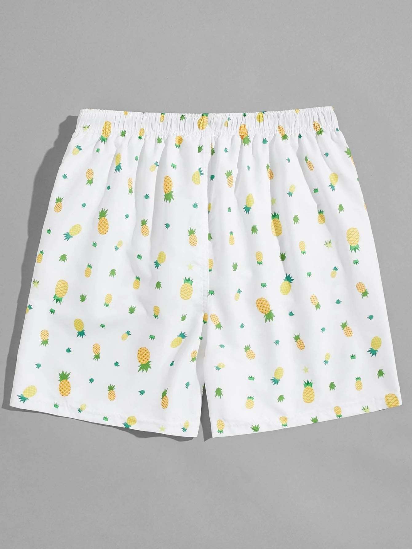 Allover Pineapple Print Beach Shorts-Waves And Trunks