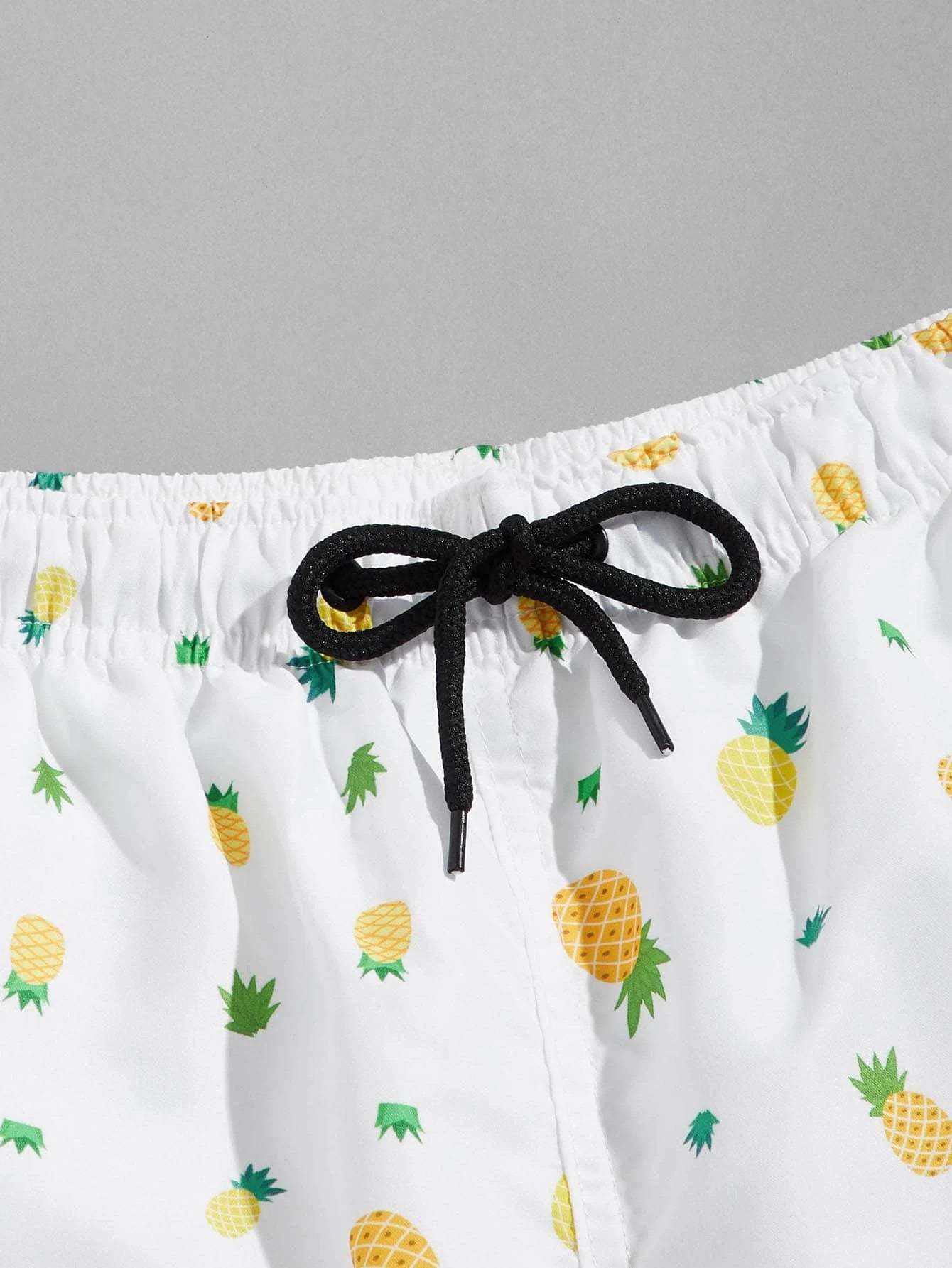 Allover Pineapple Print Beach Shorts-Waves And Trunks