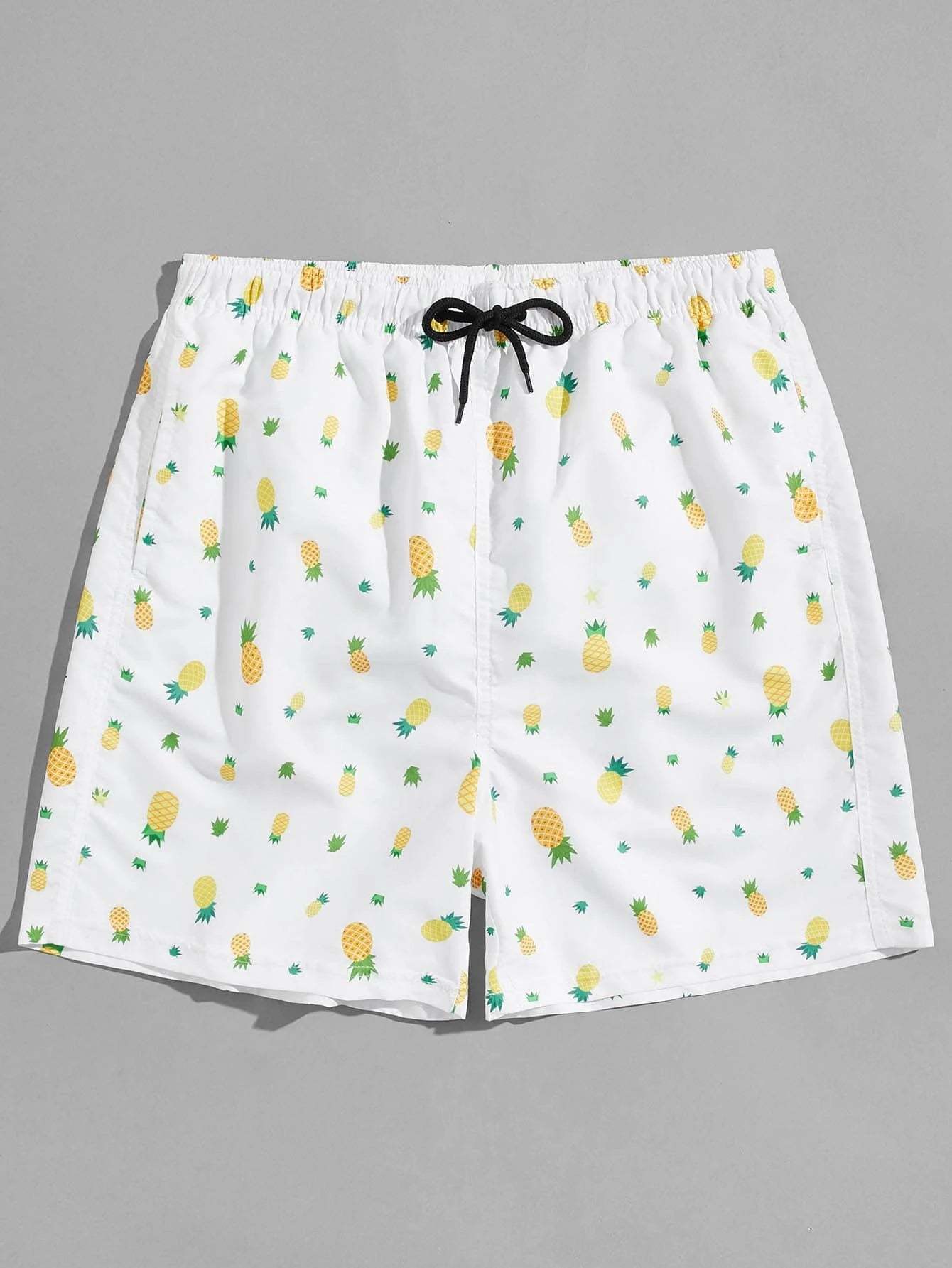 Allover Pineapple Print Beach Shorts-Waves And Trunks