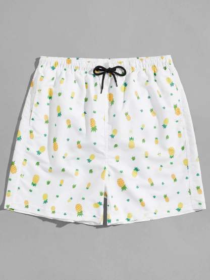 Allover Pineapple Print Beach Shorts-Waves And Trunks