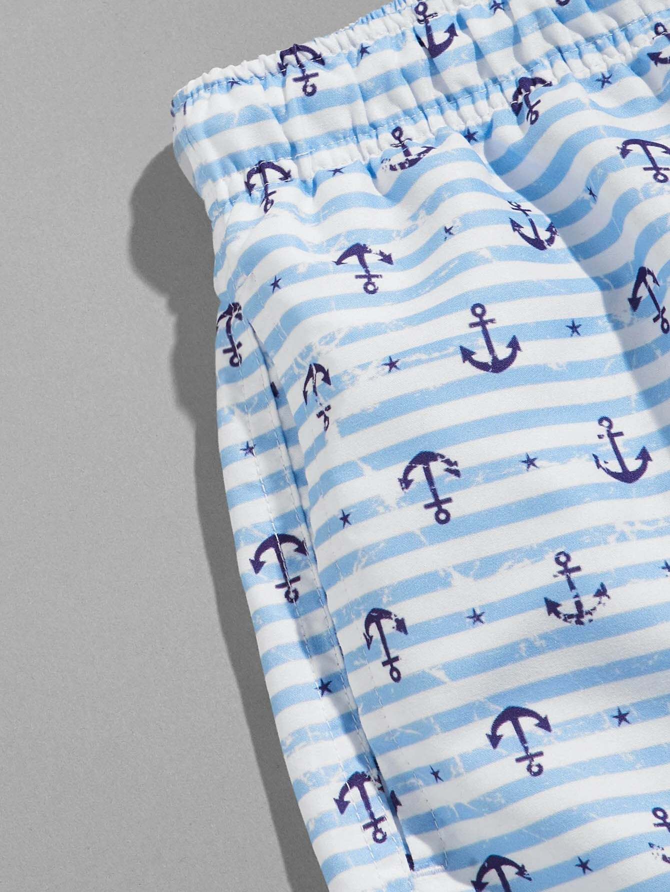 Anchor Print Drawstring Swim Shorts-Waves And Trunks