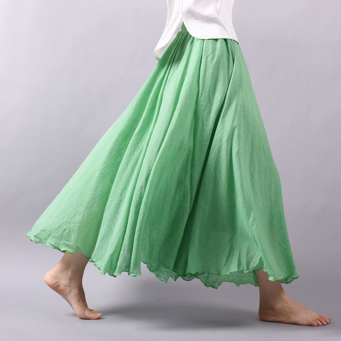 Bohemian Cotton Linen Elastic Maxi Skirt