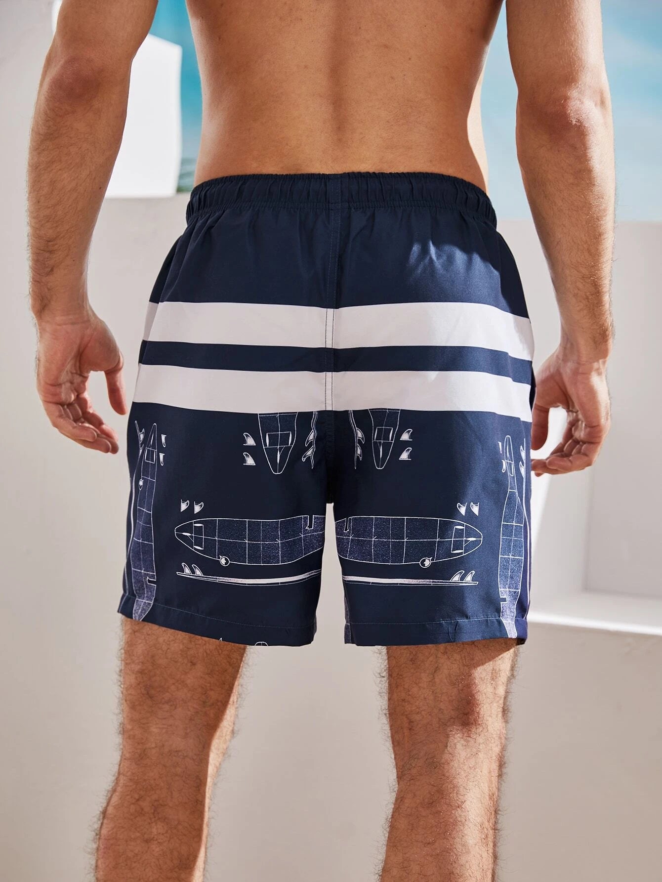 Graphic Print Drawstring Waist Swim Shorts-Waves And Trunks