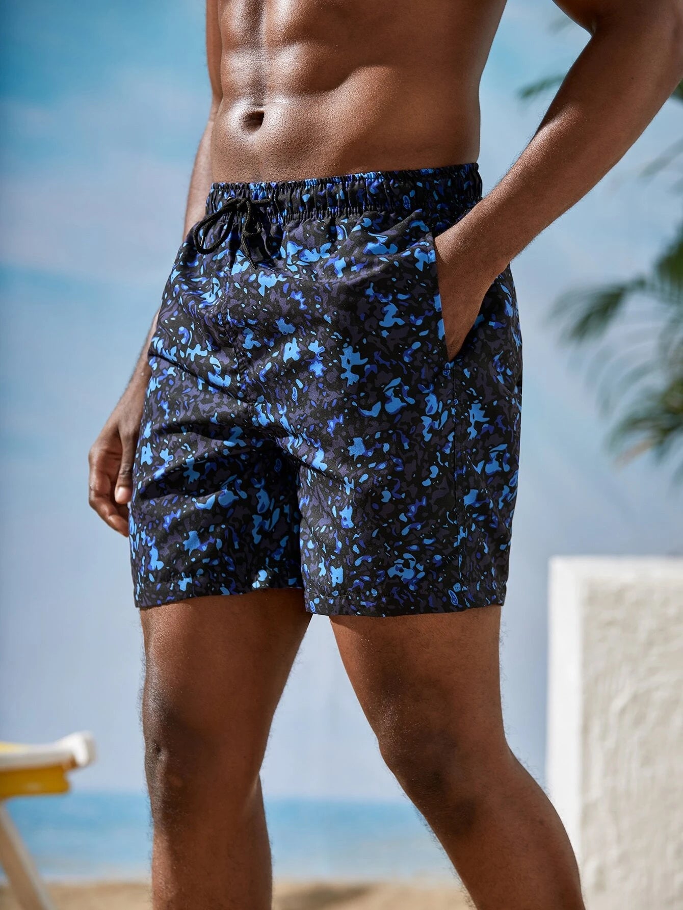 Allover Print Drawstring Waist Swim Shorts-Waves And Trunks