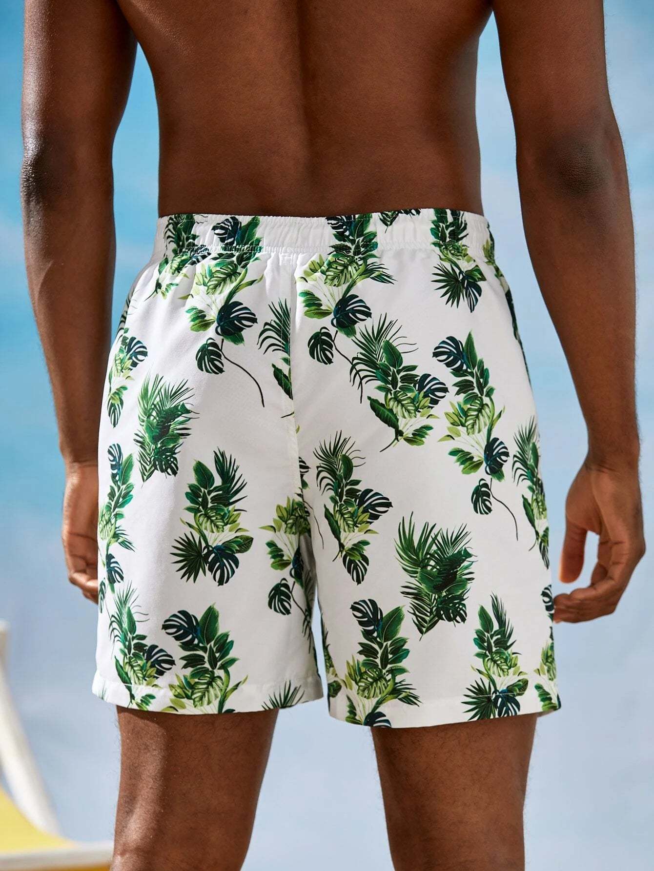 Drawstring Waist Fabric Print Shorts-Waves And Trunks