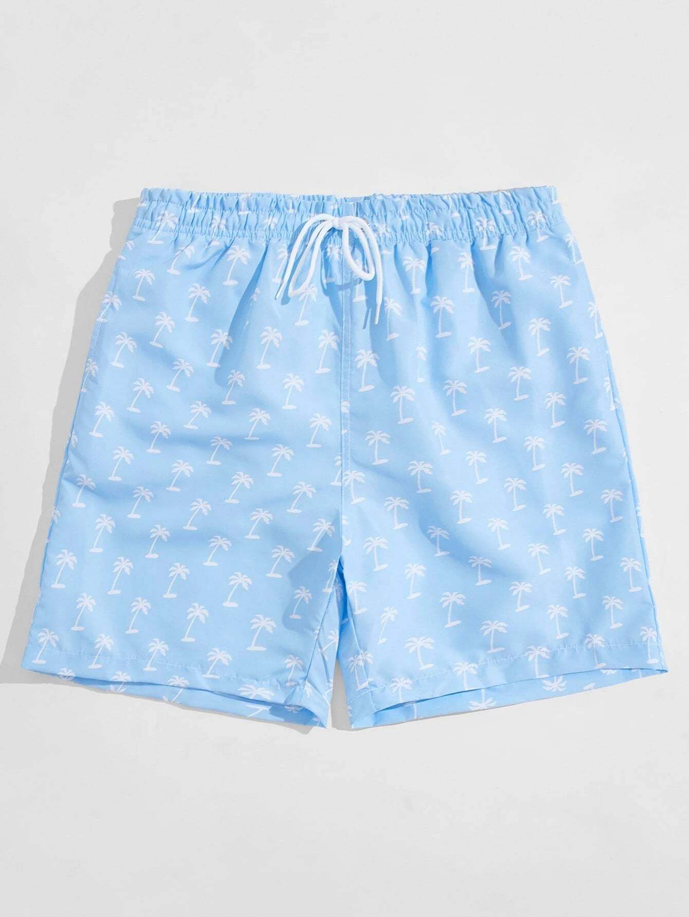 Tropical Print Drawstring Waist Swim Trunks-Waves And Trunks