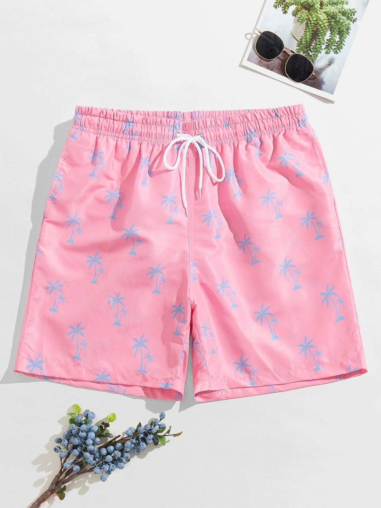 Vibrant Tropical Allover Print Drawstring Waist Swim Trunks-Waves And Trunks