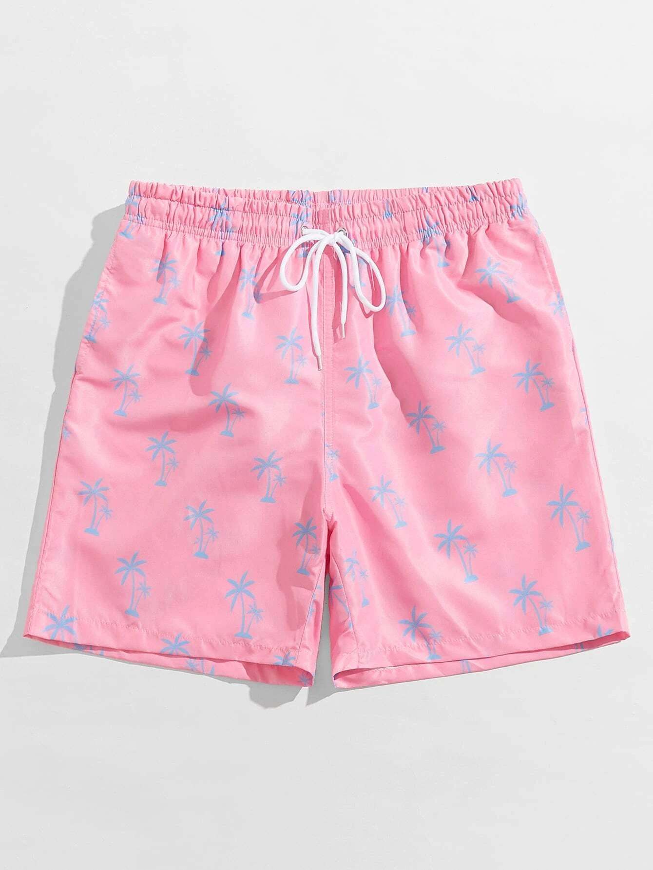 Tropical Print Drawstring Waist Swim Trunks-Waves And Trunks
