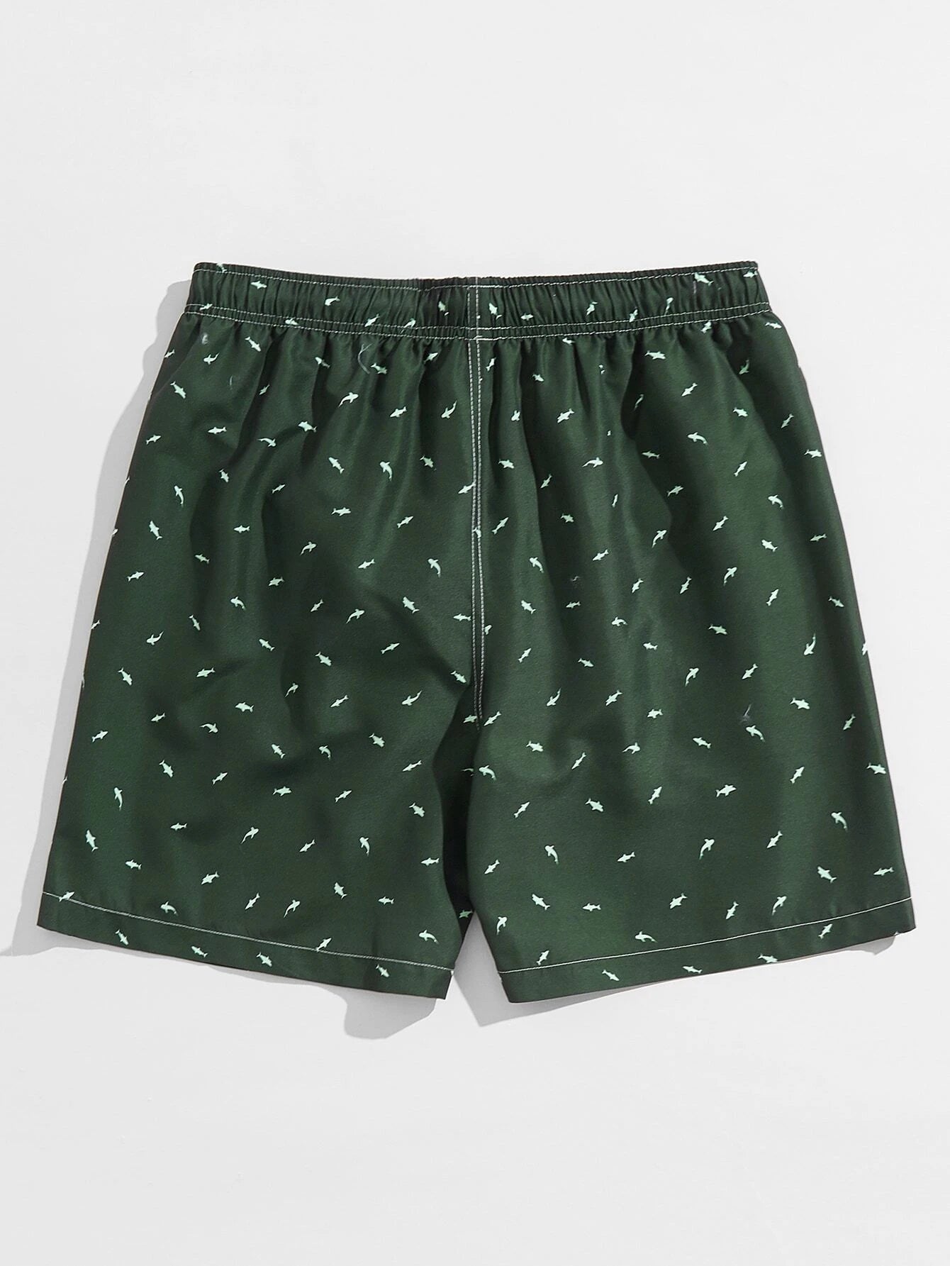 All Over Print Drawstring Waist Non Stretch Swim Trunks-Waves And Trunks