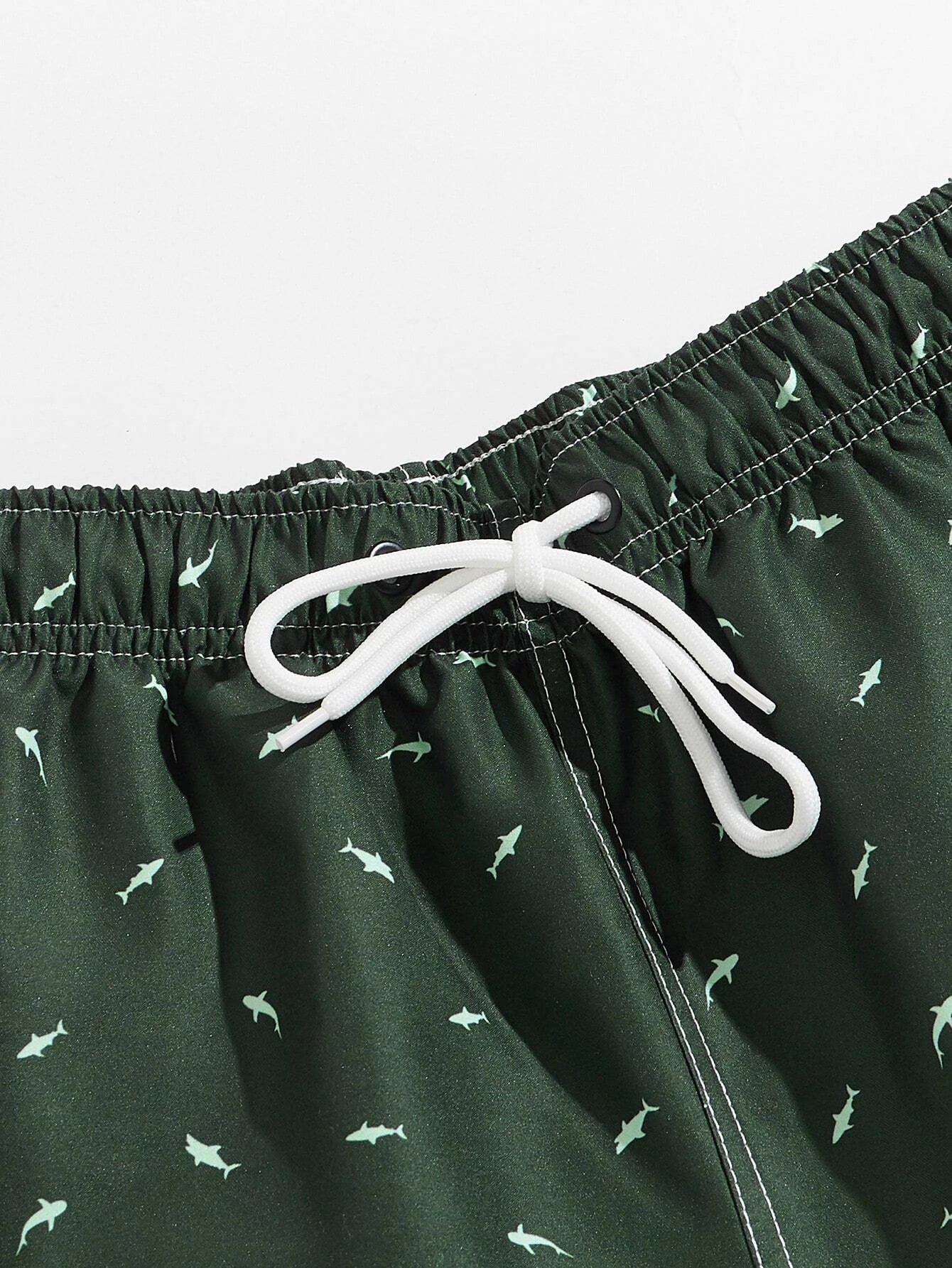 All Over Print Drawstring Waist Non Stretch Swim Trunks-Waves And Trunks