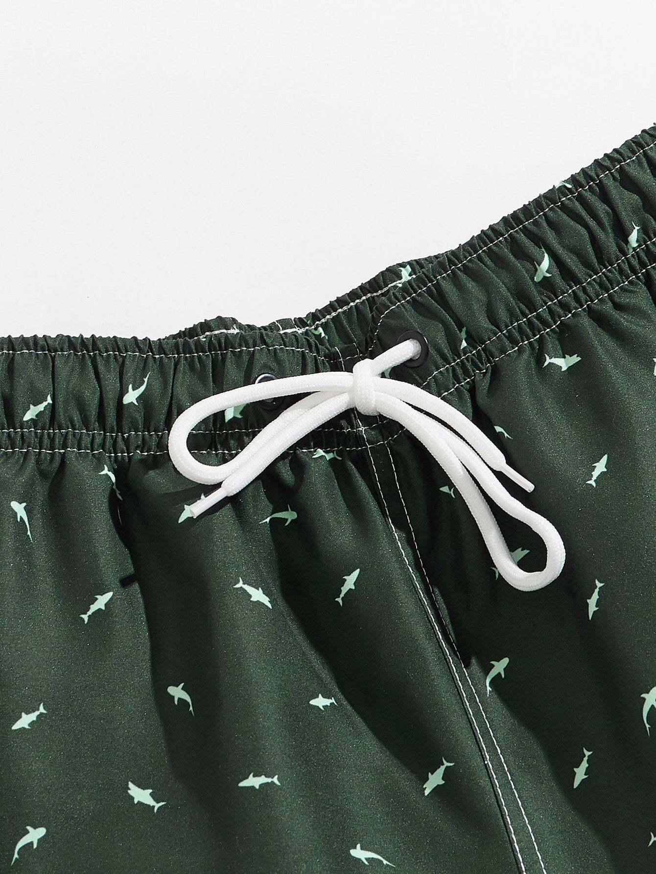 All Over Print Drawstring Waist Non Stretch Swim Trunks-Waves And Trunks