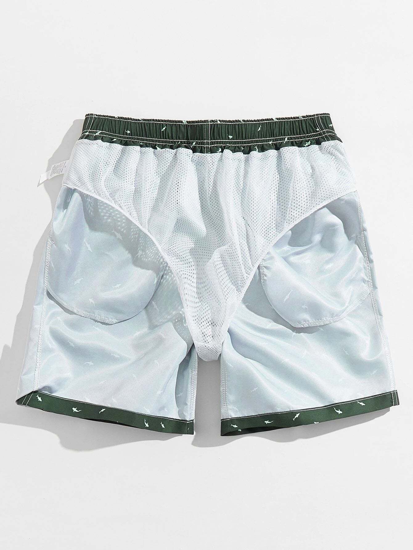 All Over Print Drawstring Waist Non Stretch Swim Trunks-Waves And Trunks