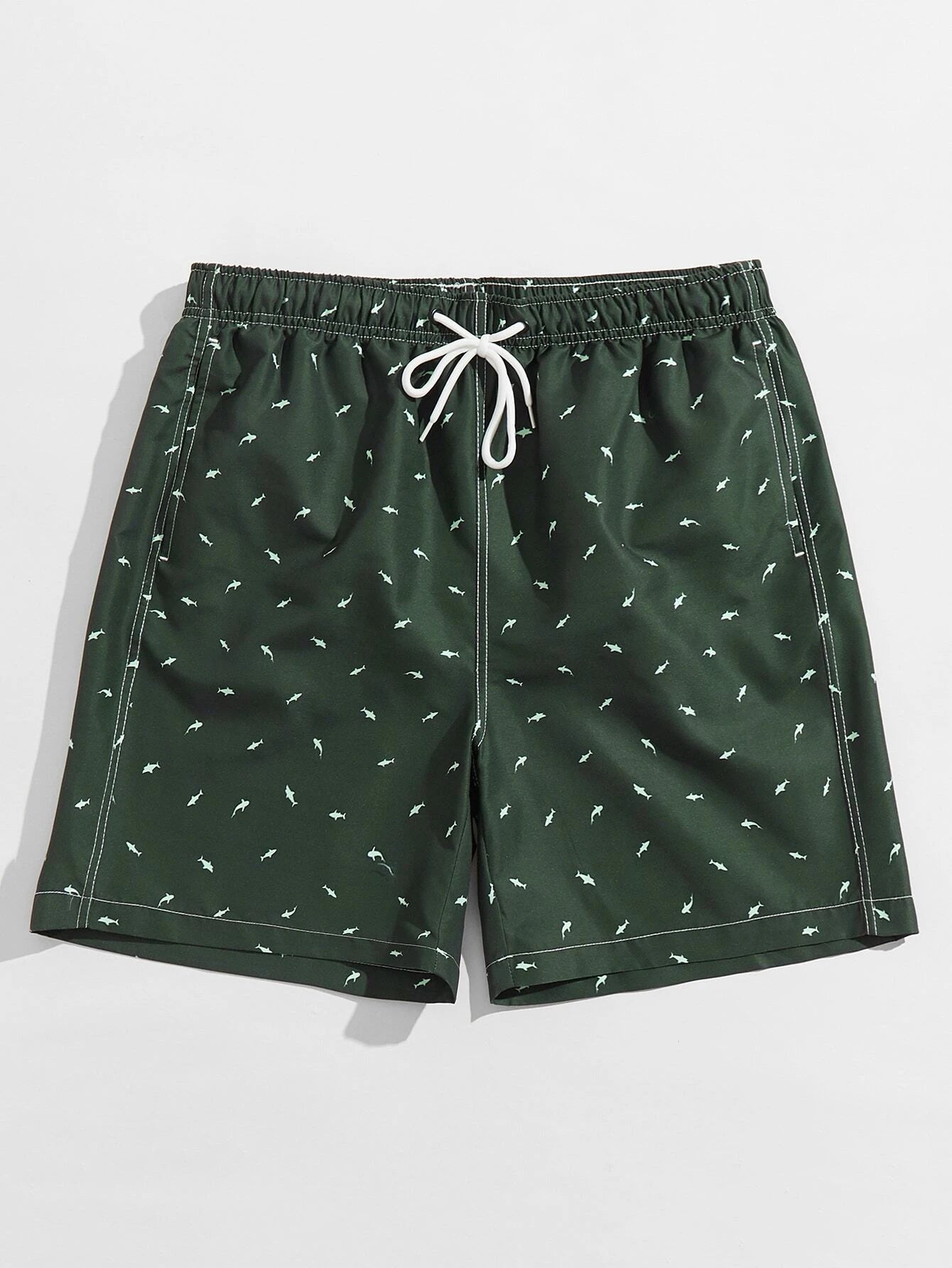 Allover Shark Print Pocket Swim Shorts-Waves And Trunks