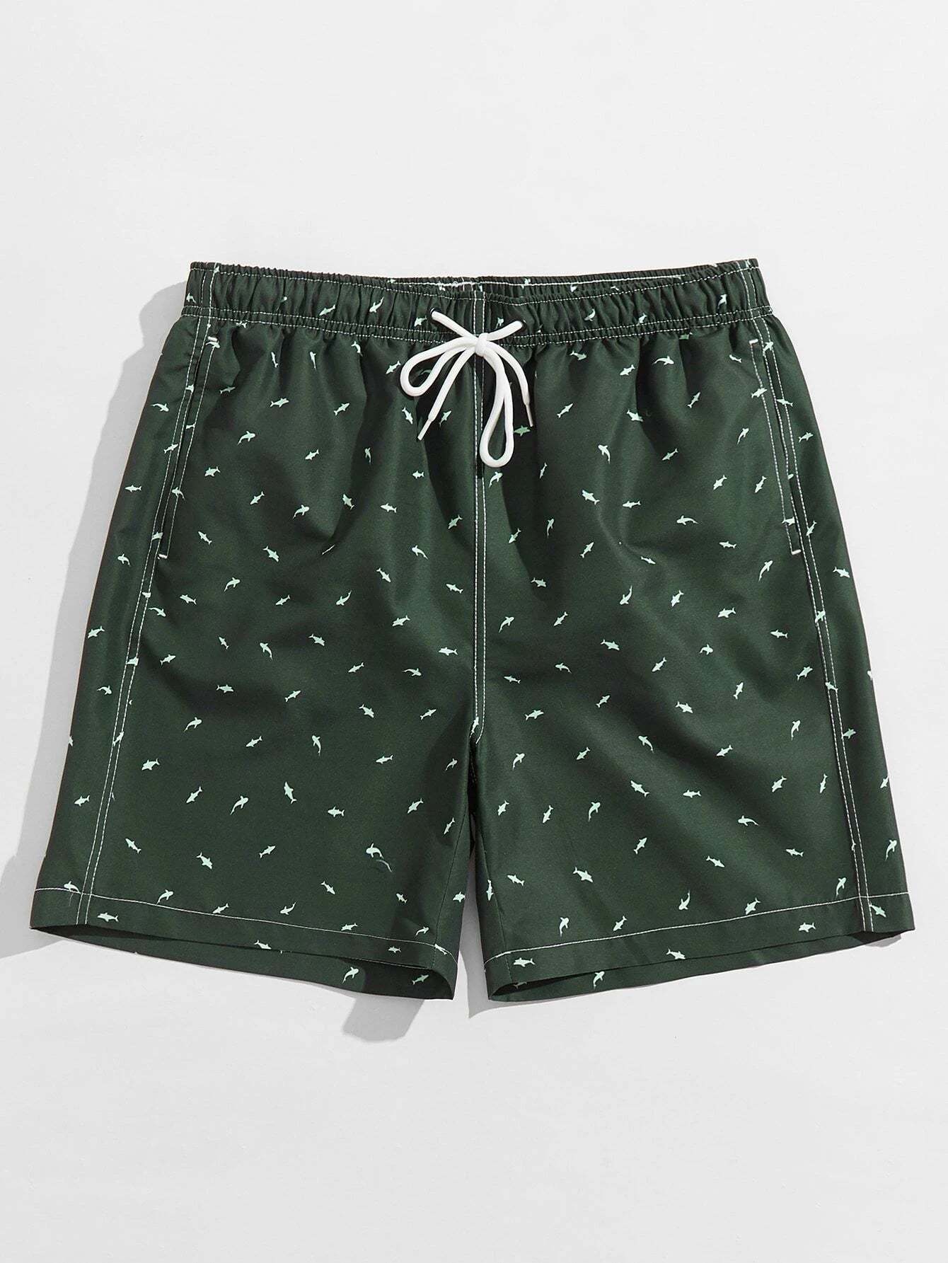 All Over Print Drawstring Waist Non Stretch Swim Trunks-Waves And Trunks