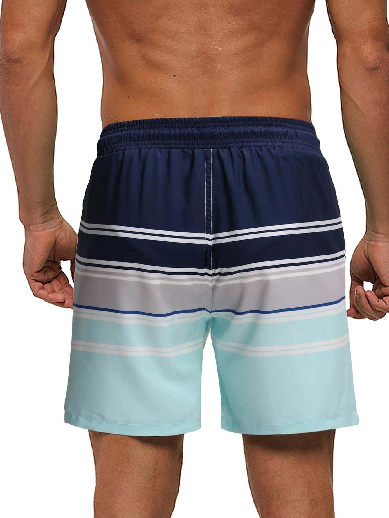 Striped Patched Drawstring Shorts With Slight Stretch-Waves And Trunks