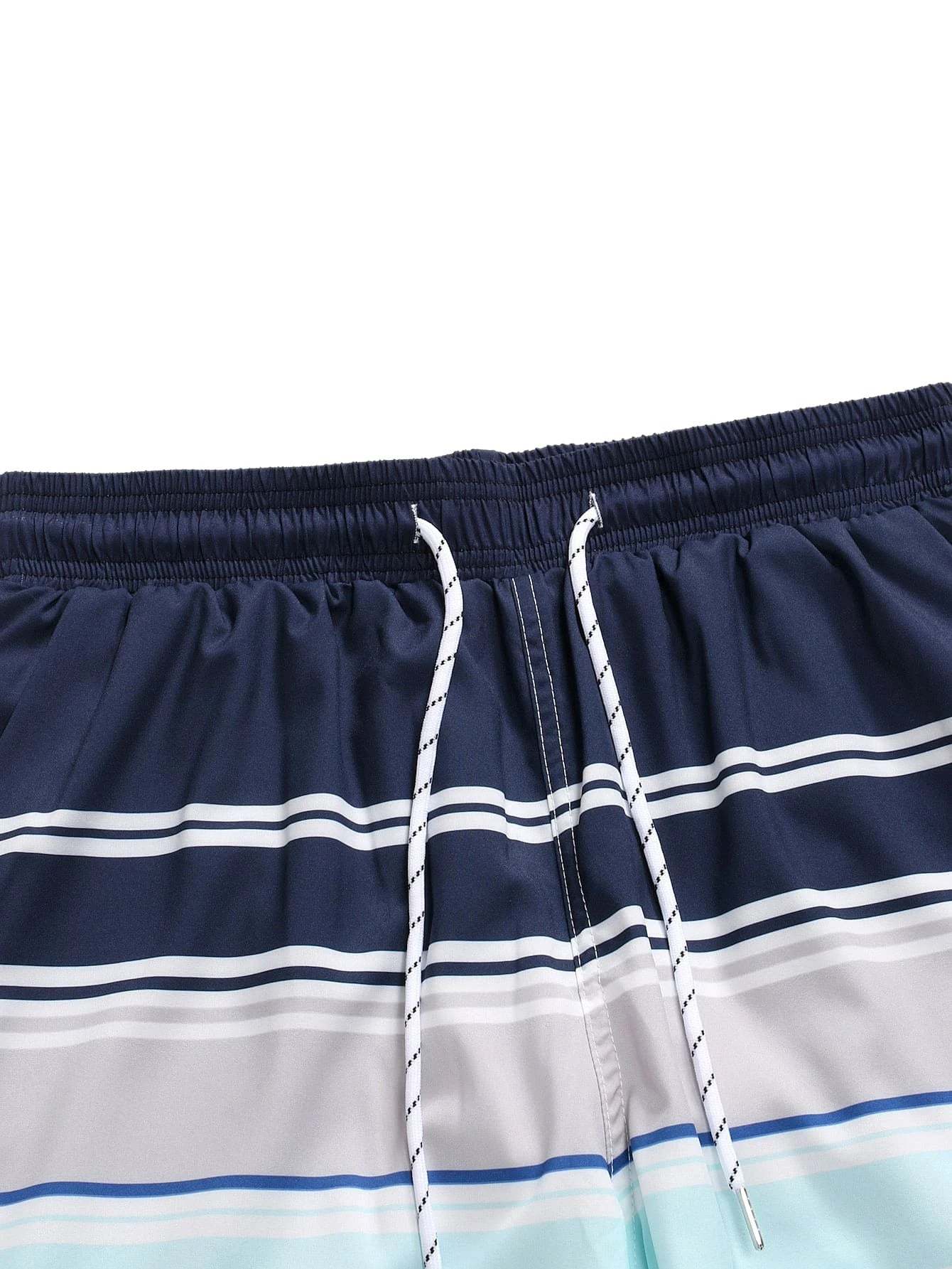 Striped Patched Drawstring Shorts With Slight Stretch-Waves And Trunks