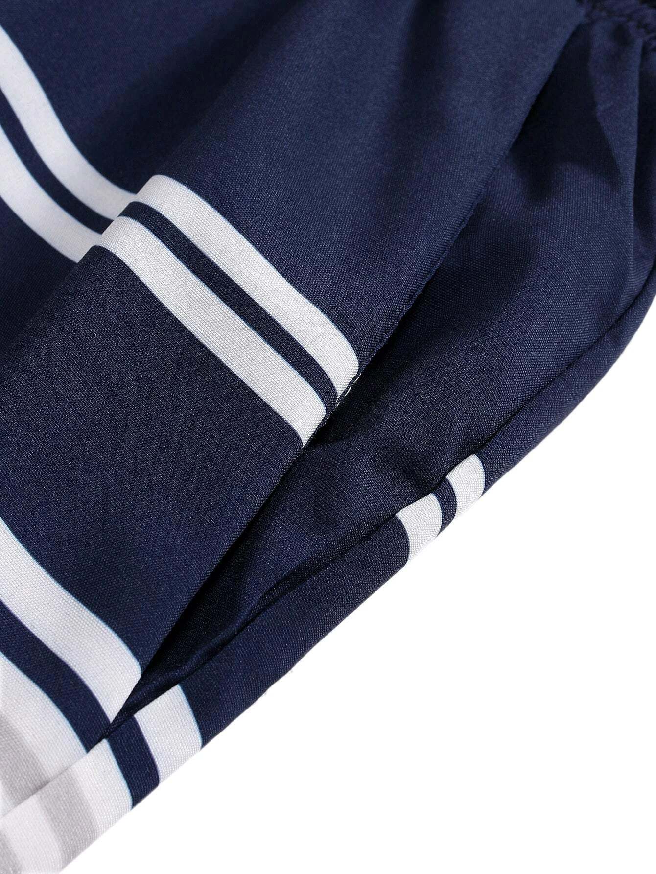 Striped Patched Drawstring Shorts With Slight Stretch-Waves And Trunks