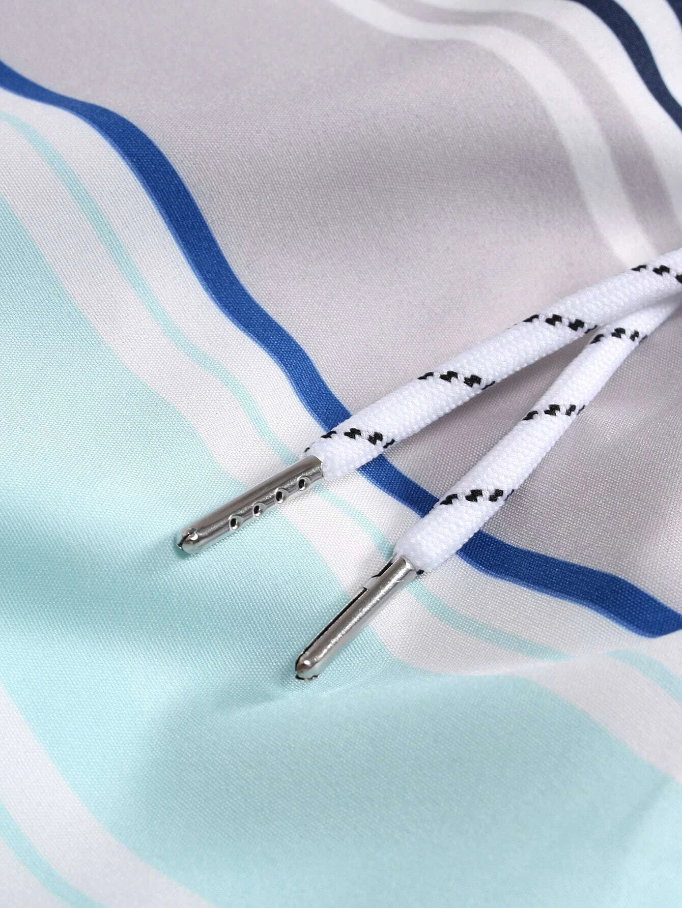 Striped Patched Drawstring Shorts With Slight Stretch-Waves And Trunks