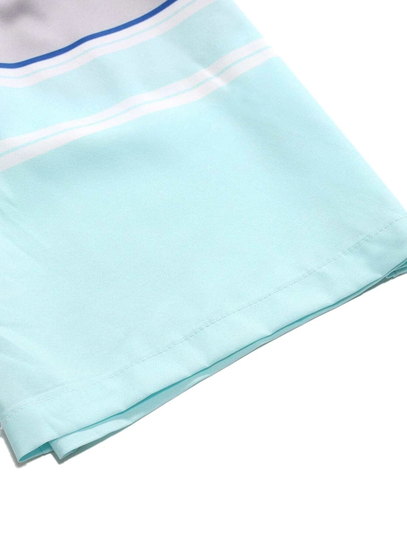 Striped Patched Drawstring Shorts With Slight Stretch-Waves And Trunks