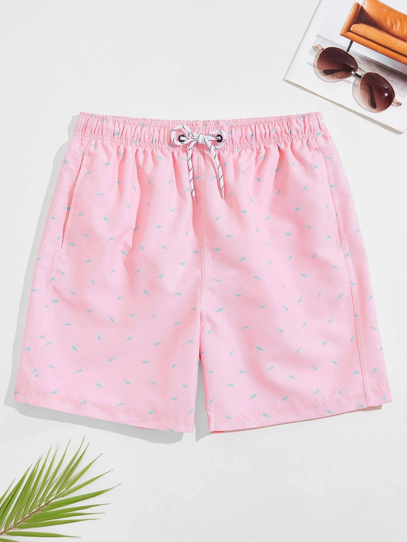 All Over Print Drawstring Waist Non Stretch Swim Trunks-Waves And Trunks