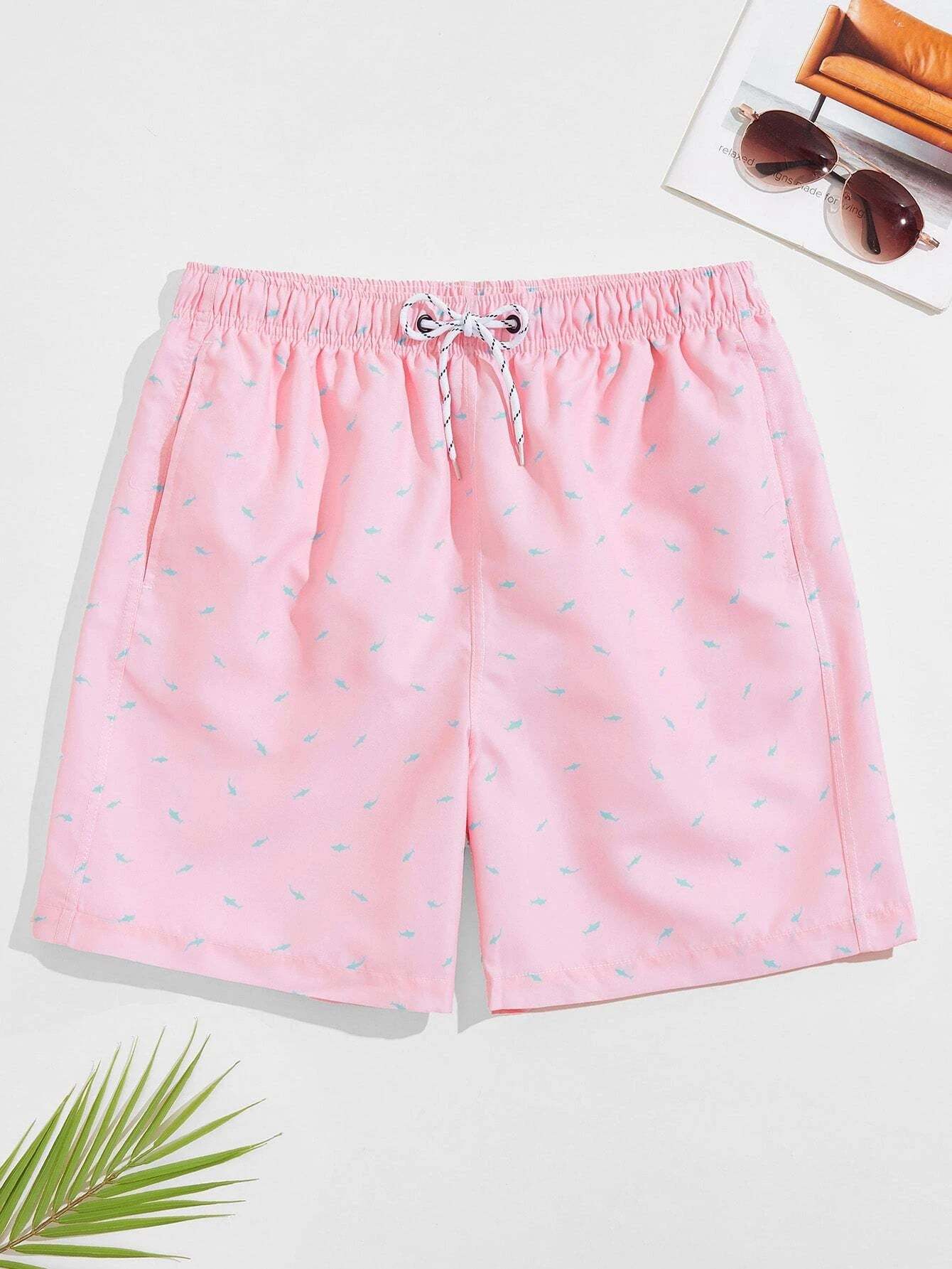 All Over Print Drawstring Waist Non Stretch Swim Trunks-Waves And Trunks