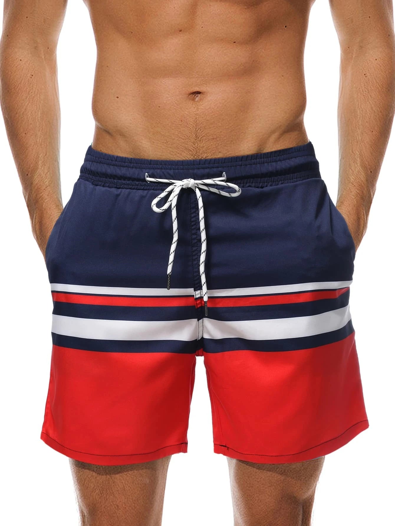 Striped Drawstring Swim Shorts-Waves And Trunks