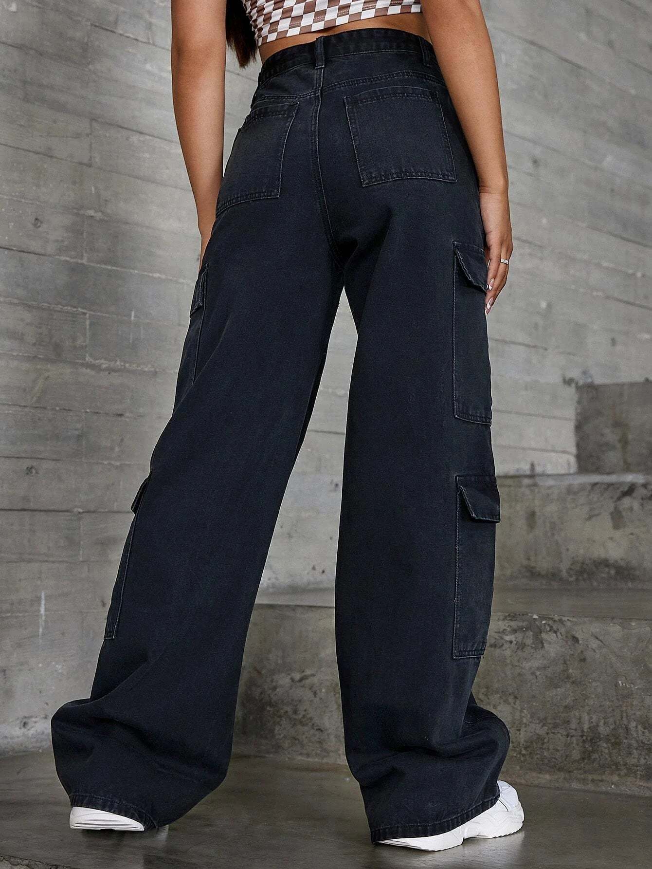 Zipper Fly Flap Pocket Jeans-Waves And Trunks