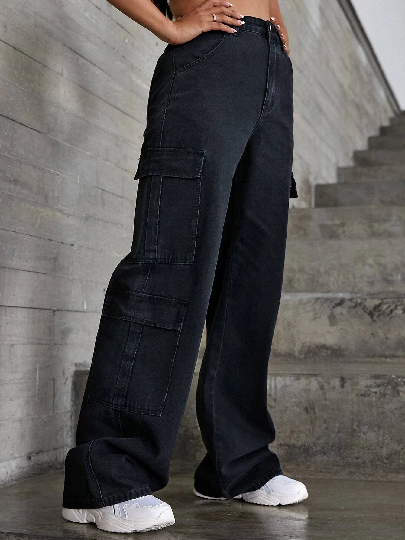 Zipper Fly Flap Pocket Jeans-Waves And Trunks