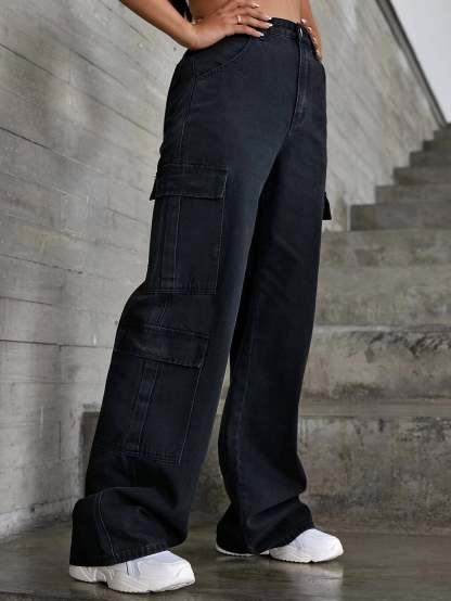 Zipper Fly Flap Pocket Jeans-Waves And Trunks