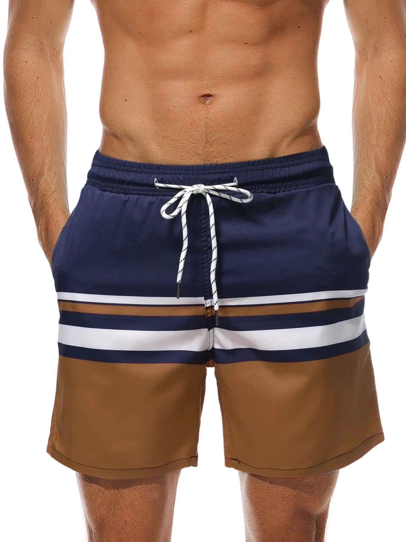 Striped Print Comfort Swim Shorts-Waves And Trunks