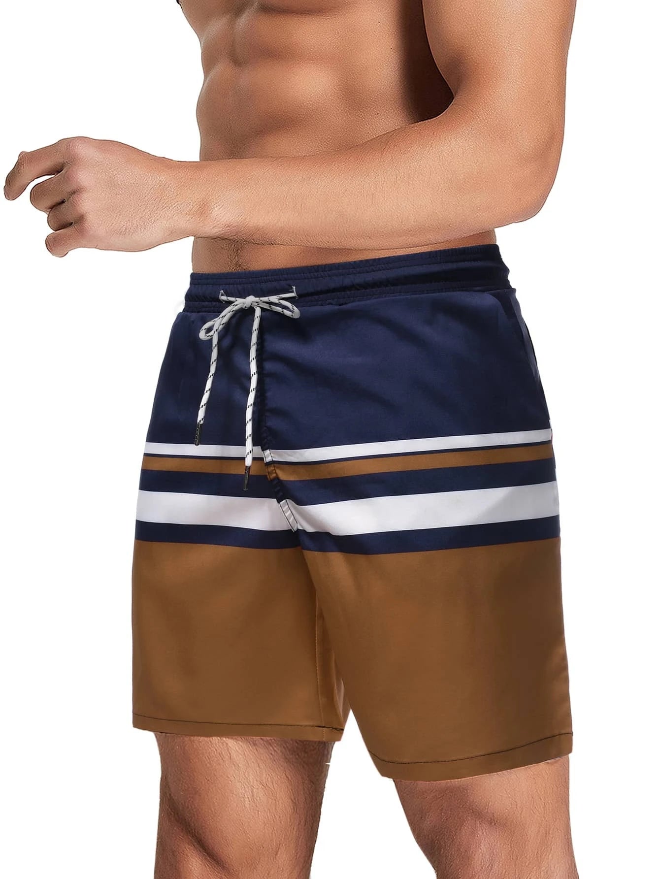 Striped Print Comfort Swim Shorts-Waves And Trunks