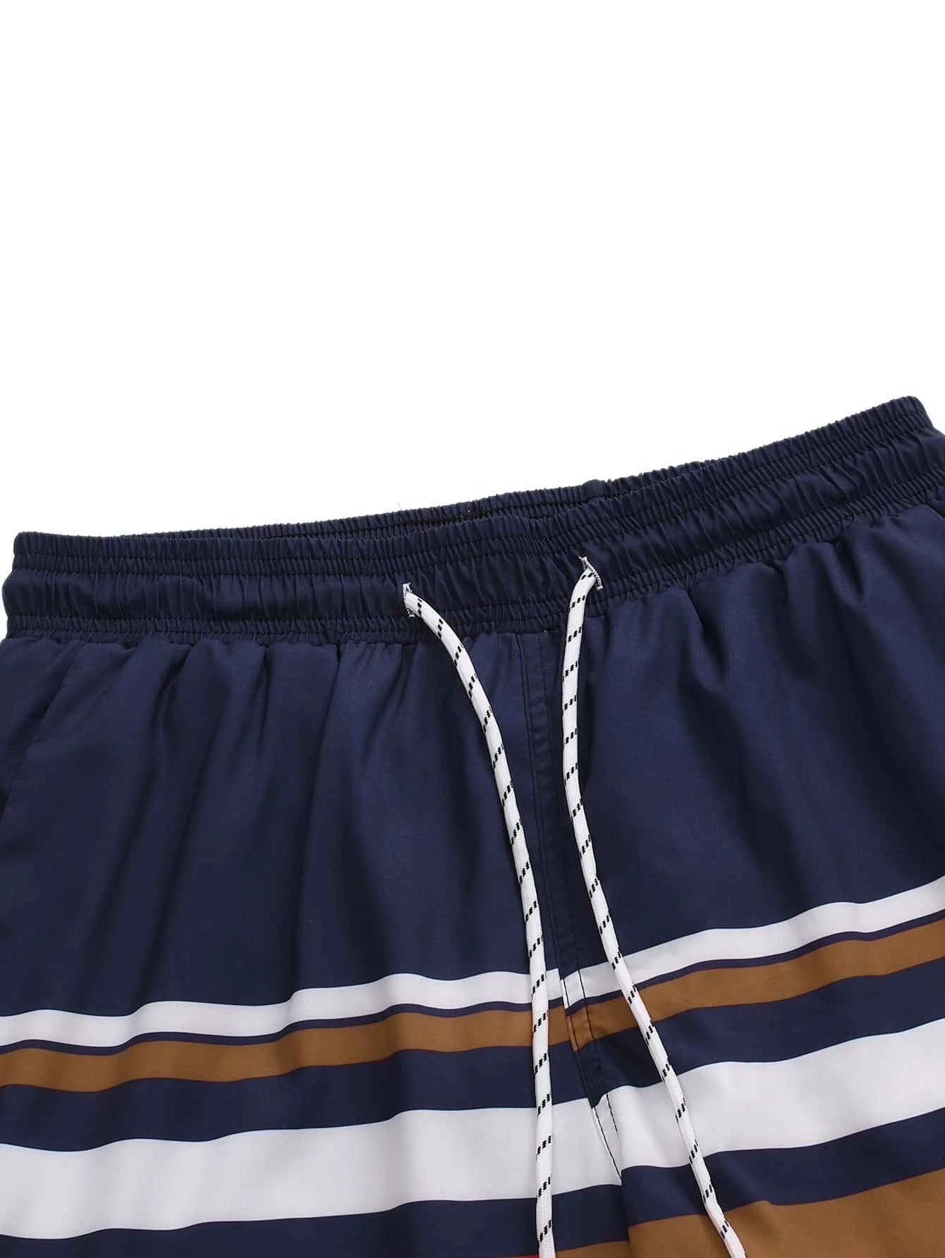 Striped Drawstring Swim Shorts-Waves And Trunks