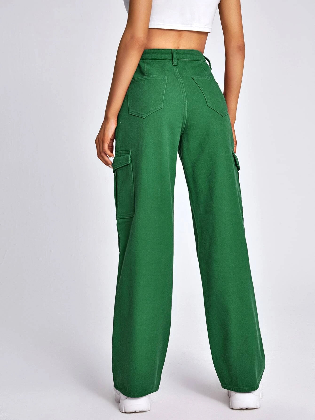 High Rise Flap Pocket Wide Length Jeans-Waves And Trunks