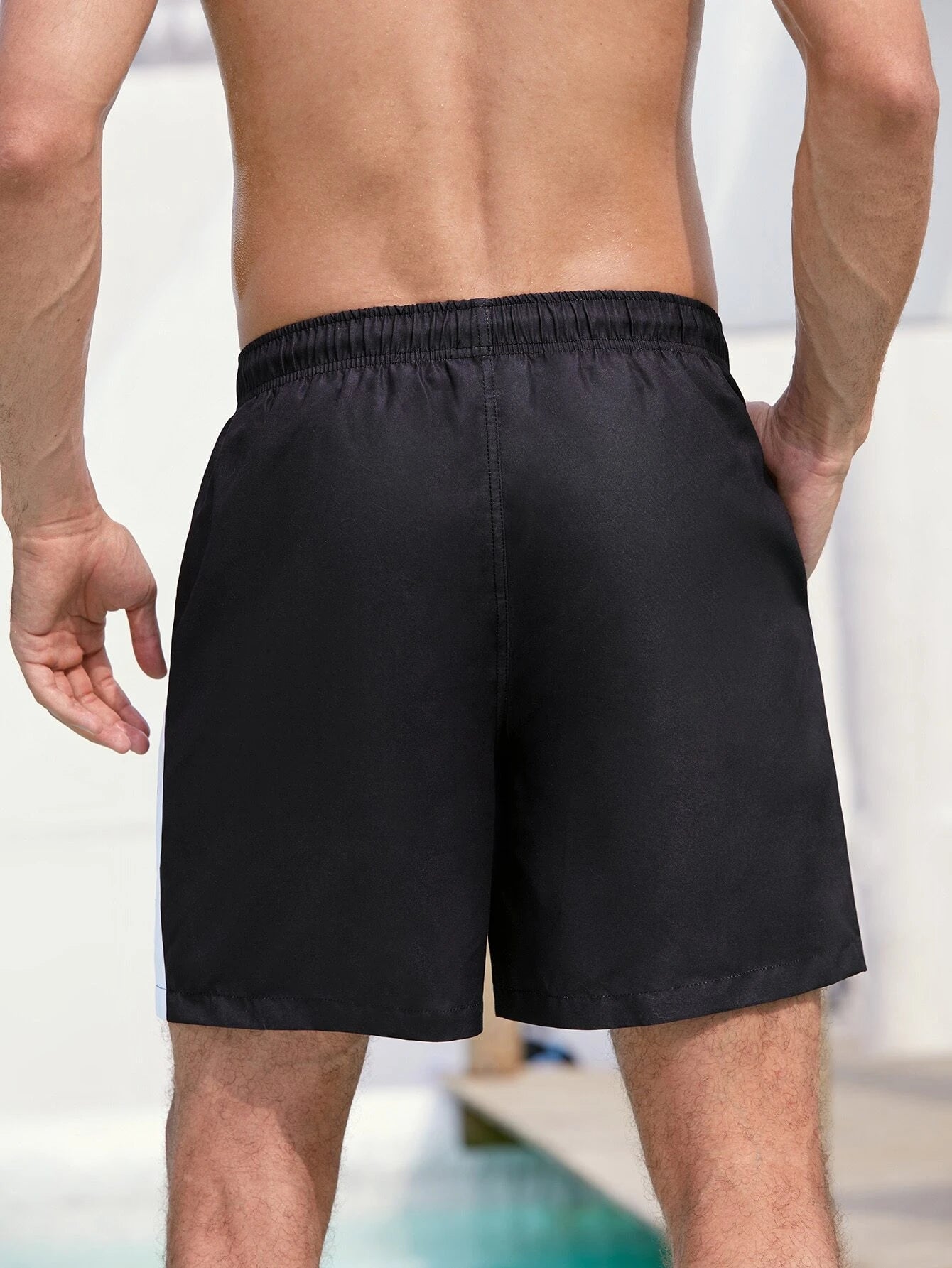 Striped Side Drawstring Waist Swim Shorts-Waves And Trunks