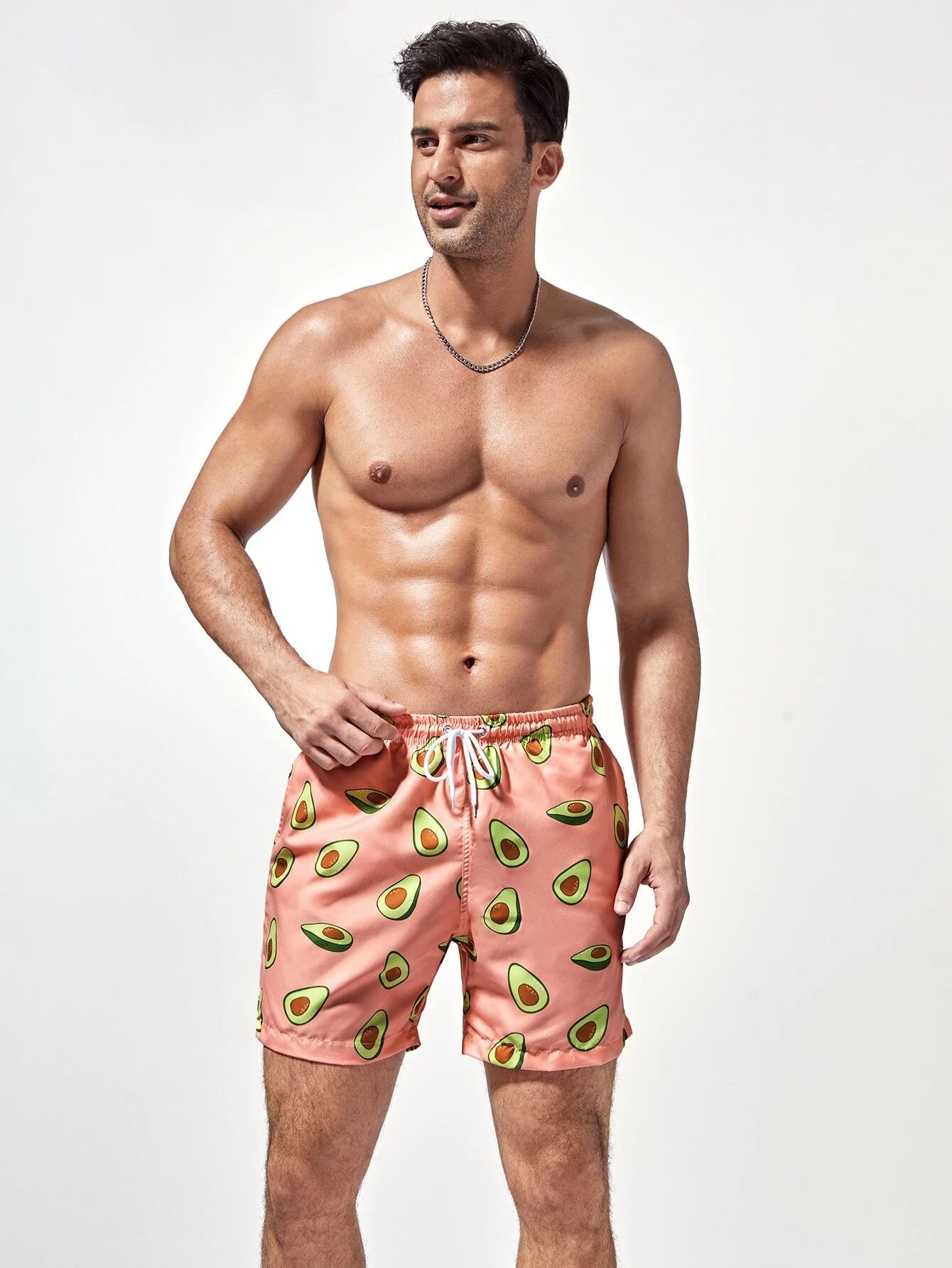 Print Grommet Drawstring Waist Swim Trunks-Waves And Trunks