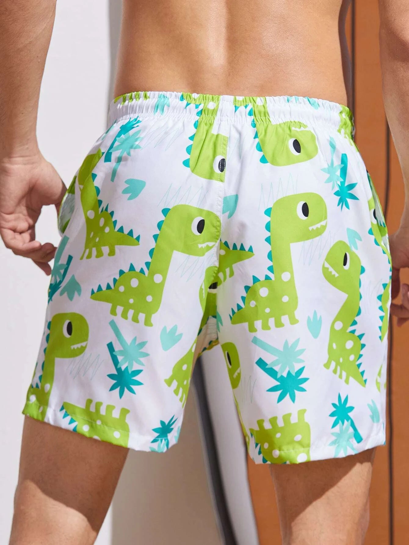 Cartoon Dinosaur Print Swim Shorts-Waves And Trunks
