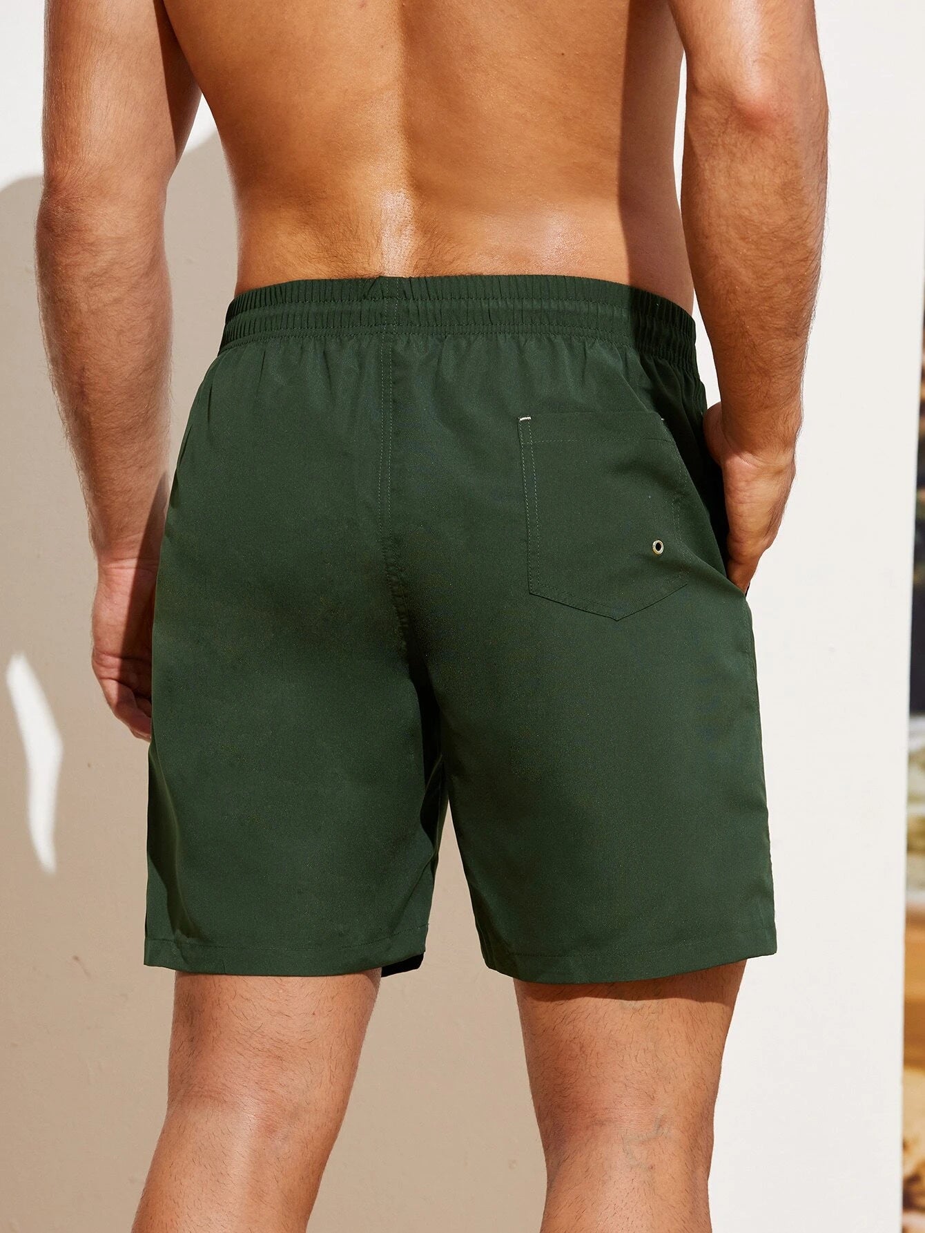 Plain Drawstring Waist Swim Shorts-Waves And Trunks