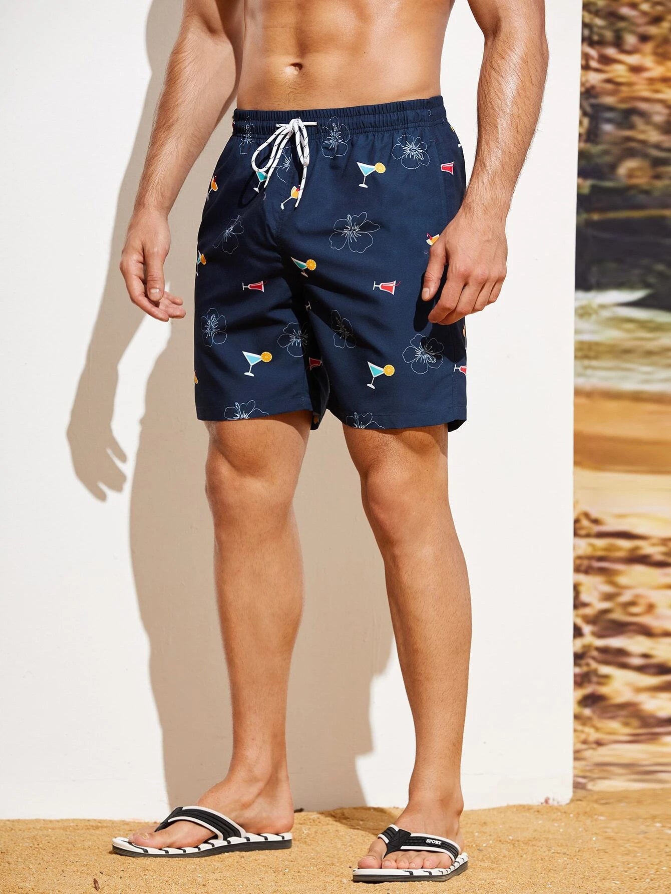 Beverage And Floral Print Swim Shorts-Waves And Trunks