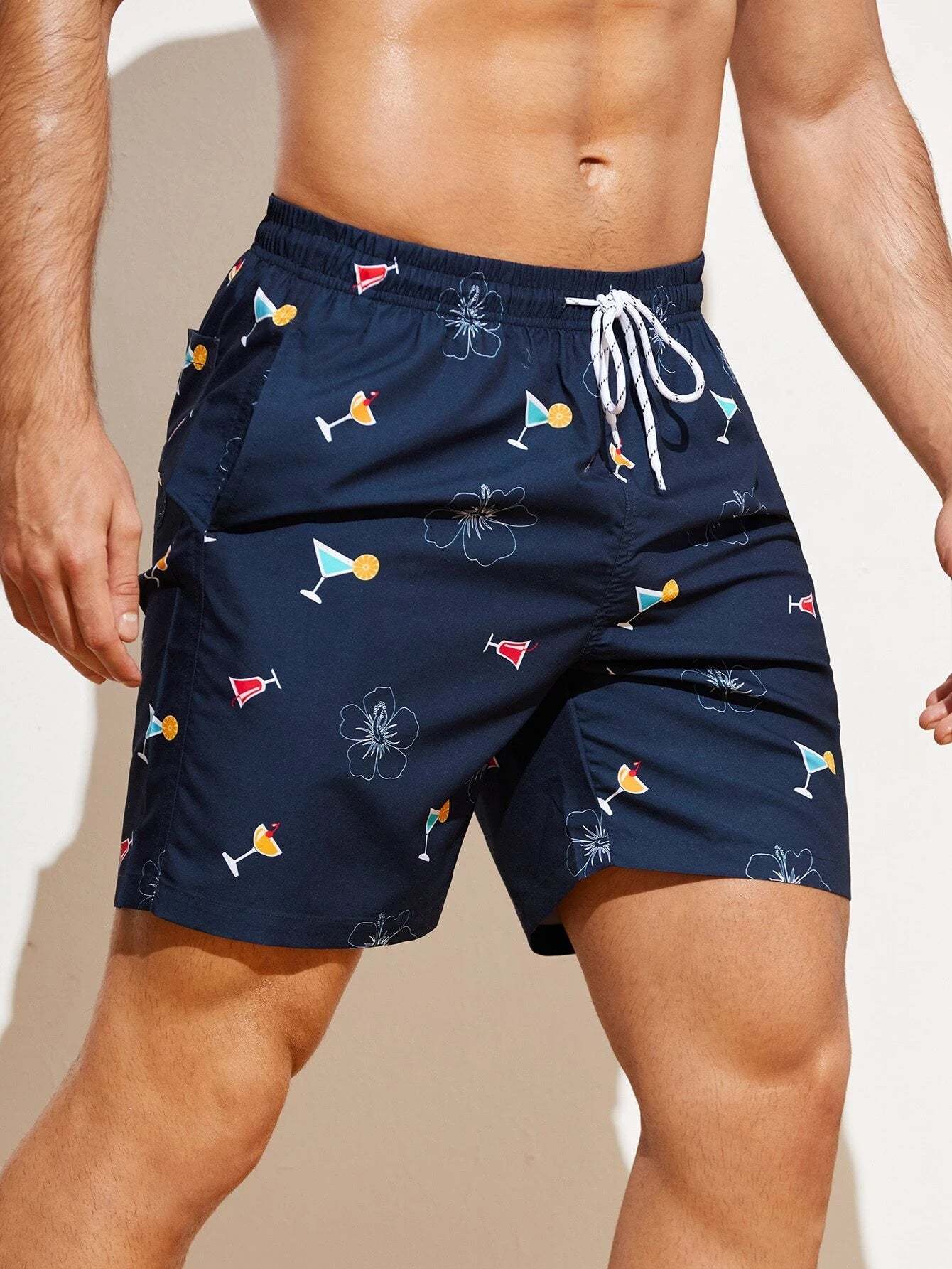 Cartoon Print Drawstring Waist Swim Trunks-Waves And Trunks